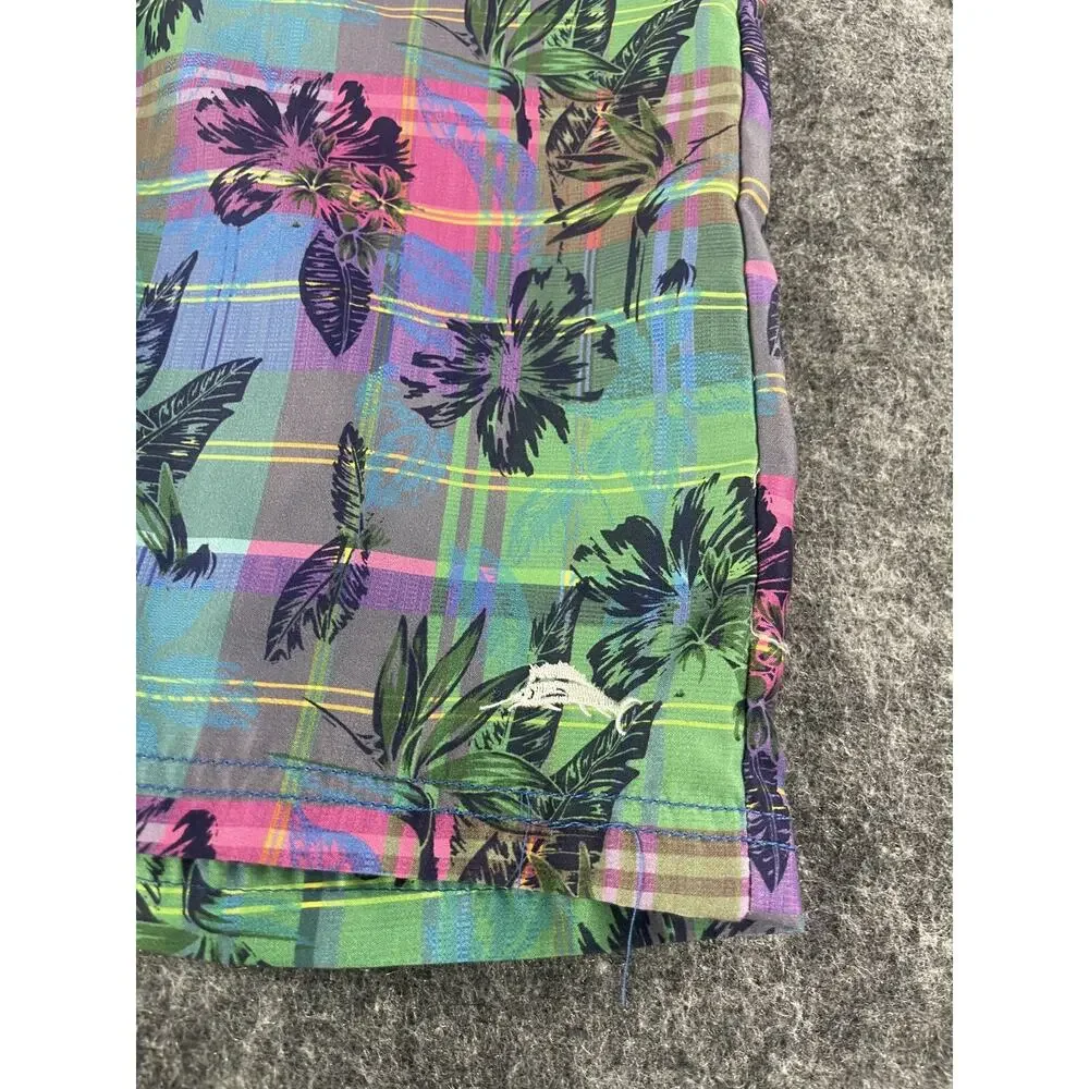 Tommy Bahama Swim Trunks Boys XL 14 16 Board Shorts Blue Floral Lined Logo N248